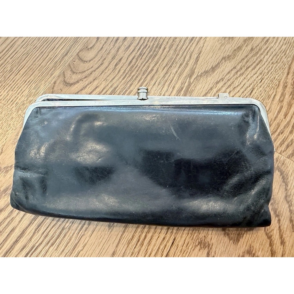 Hobo International Lauren Black Leather Clutch Wallet Double Frame